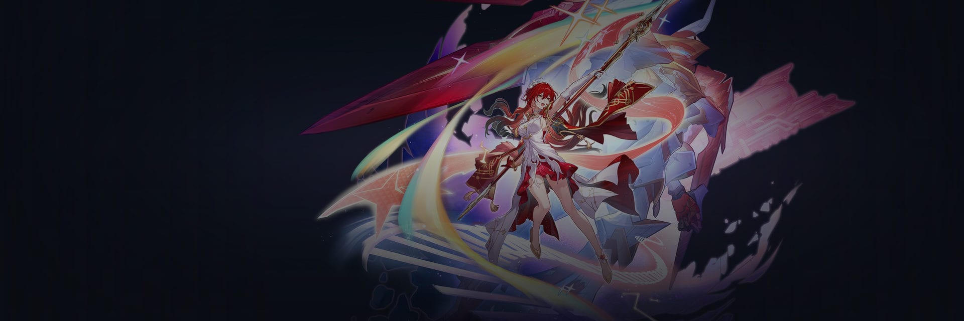 Honkai: Star Rail version key art — Himeko • Nova on the dark ground of the HSR Build hero band